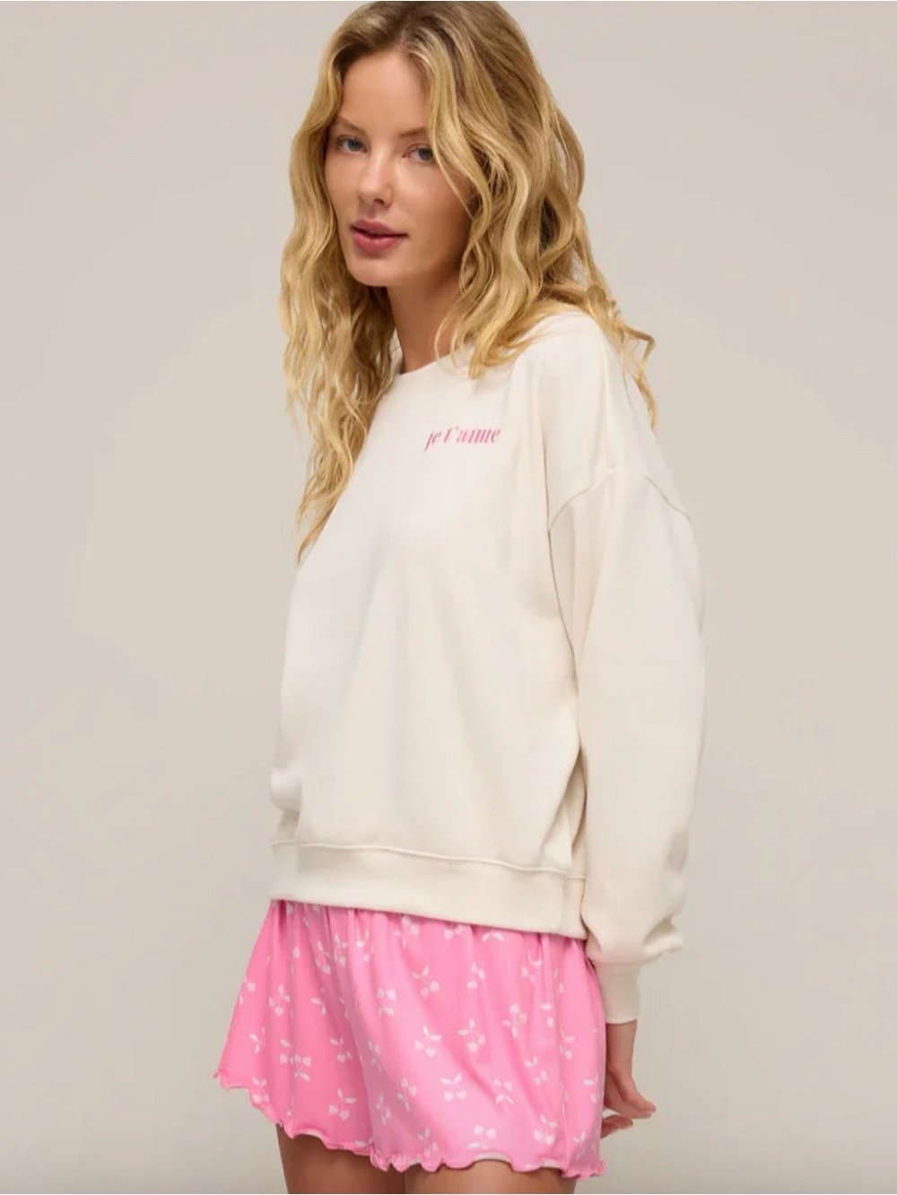 Z Supply Cream Sweatshirt with Pink Script